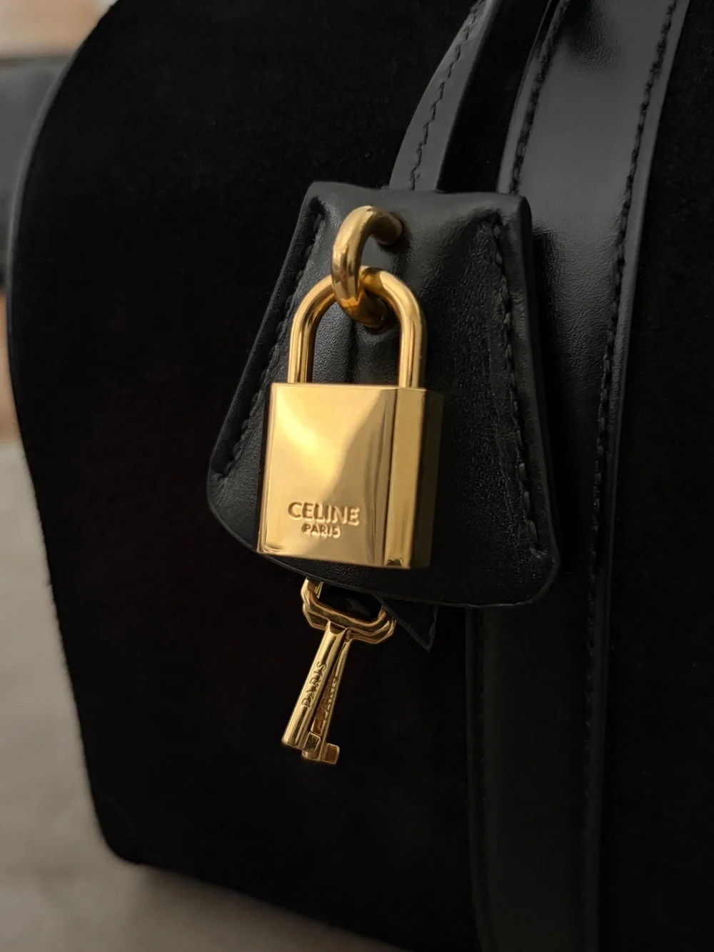 Celine Large Boston Bag in Black Suede